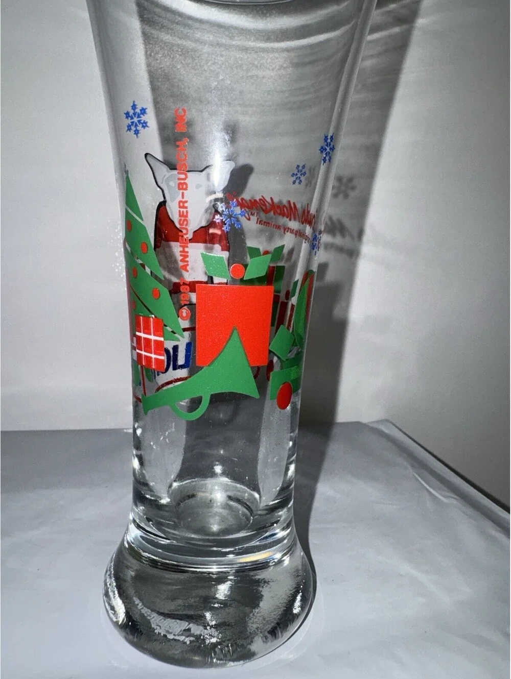 Vintage 1987 Spuds Mackenzie Bud Light Christmas Pilsner Beer Glass